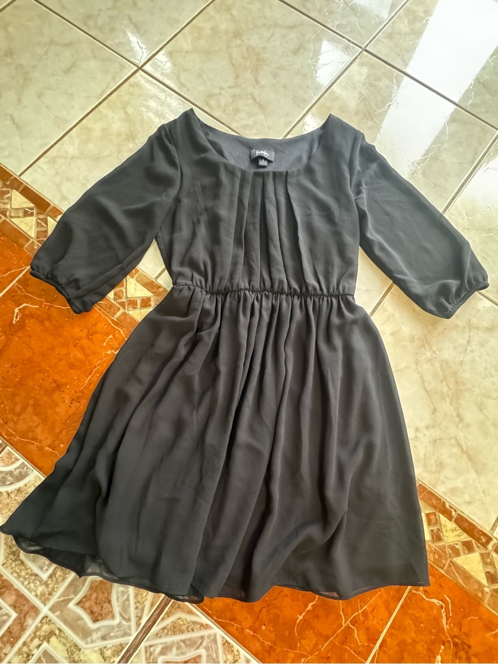 By & By Black Chiffon Pleated Fit & Flare Mini Dress - Size S